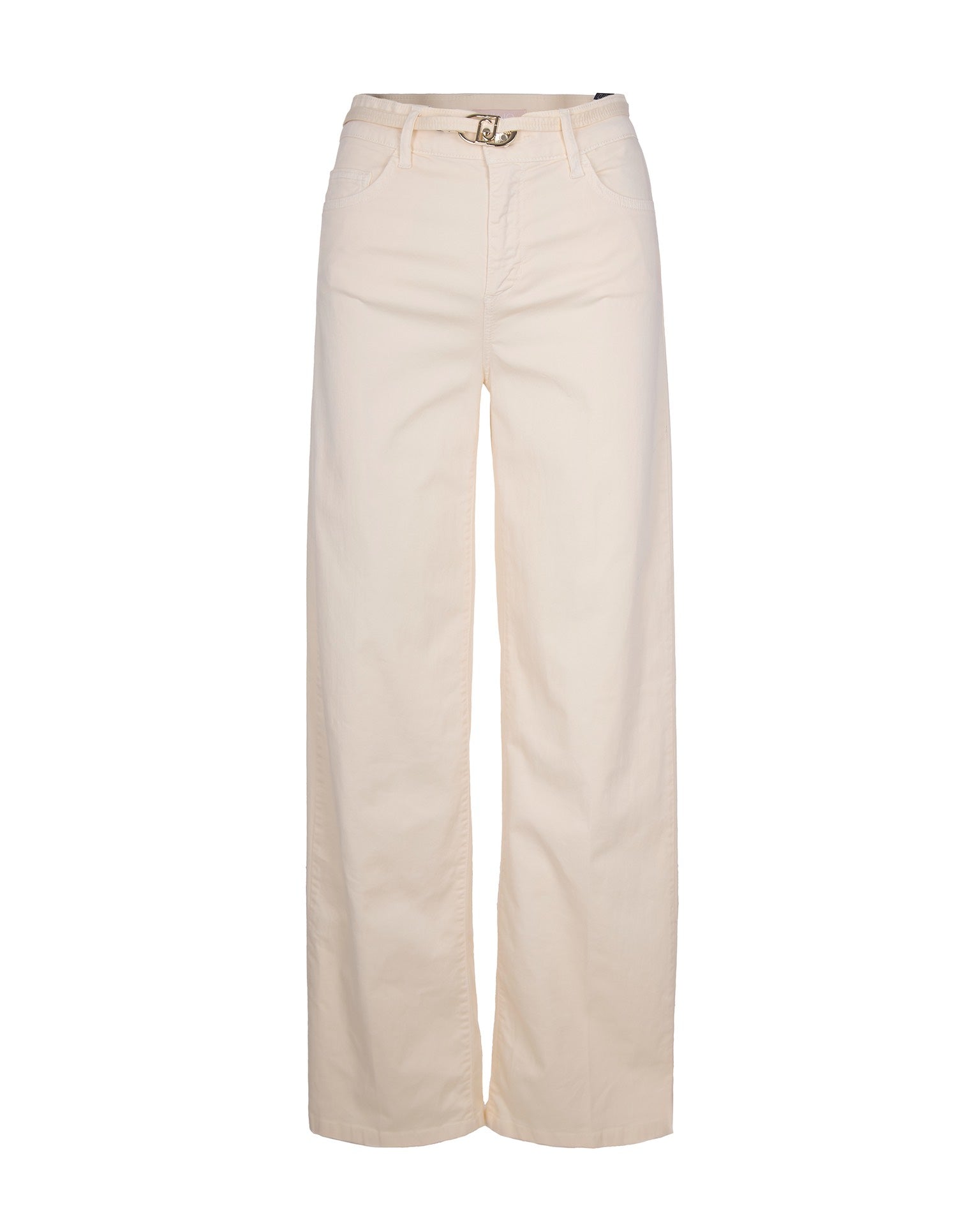 High-Rise Stretch Cotton Flare Jeans — Beige