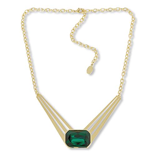 "Sunray 18"" Goldtone Octagonal Stone Drop Necklace