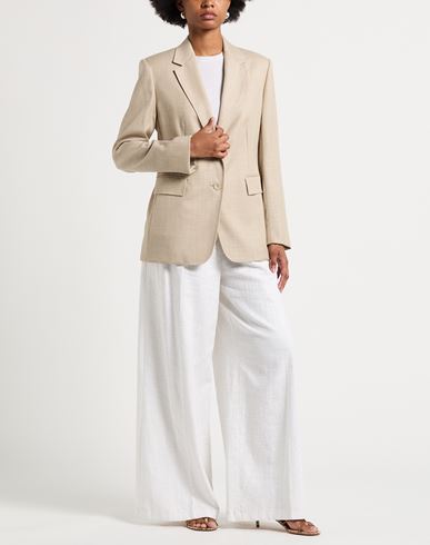 Woman Blazer Beige Size 10 Virgin Wool, Viscose, Linen