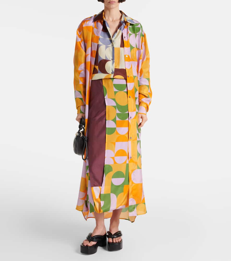 Printed silk pongee shirt dress