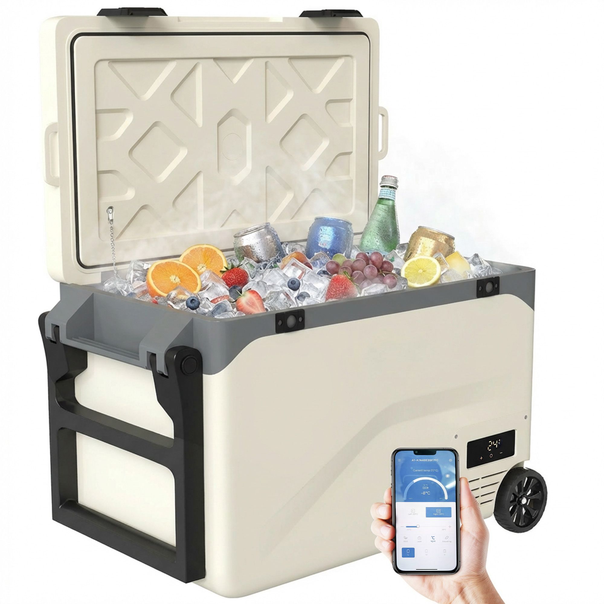 Outsunny 42.5L Compressor Car Fridge Freezer, Camping Refrigerator In Crea