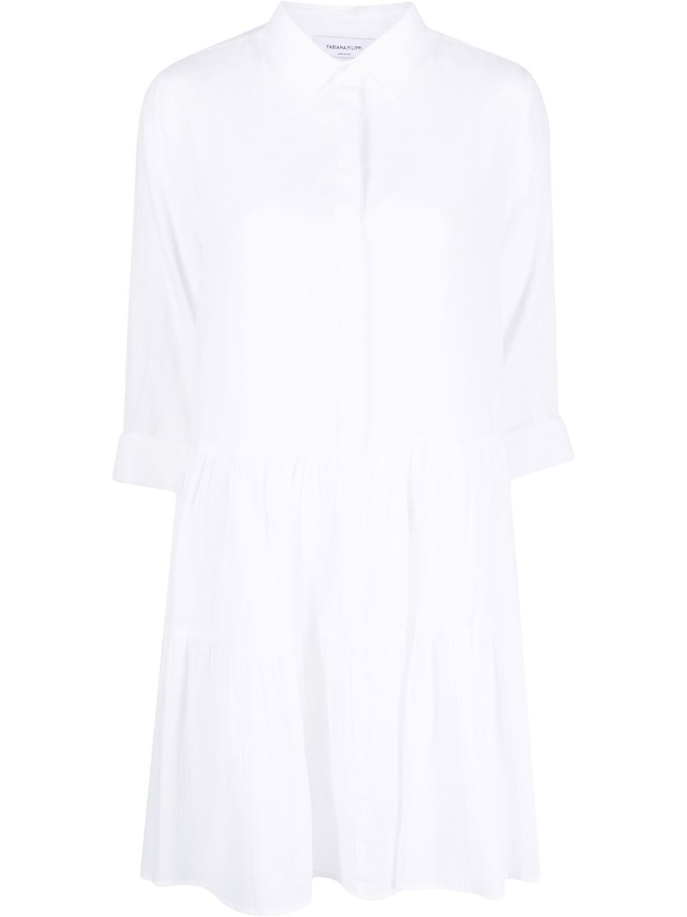 Tiered cotton mini shirtdress - White