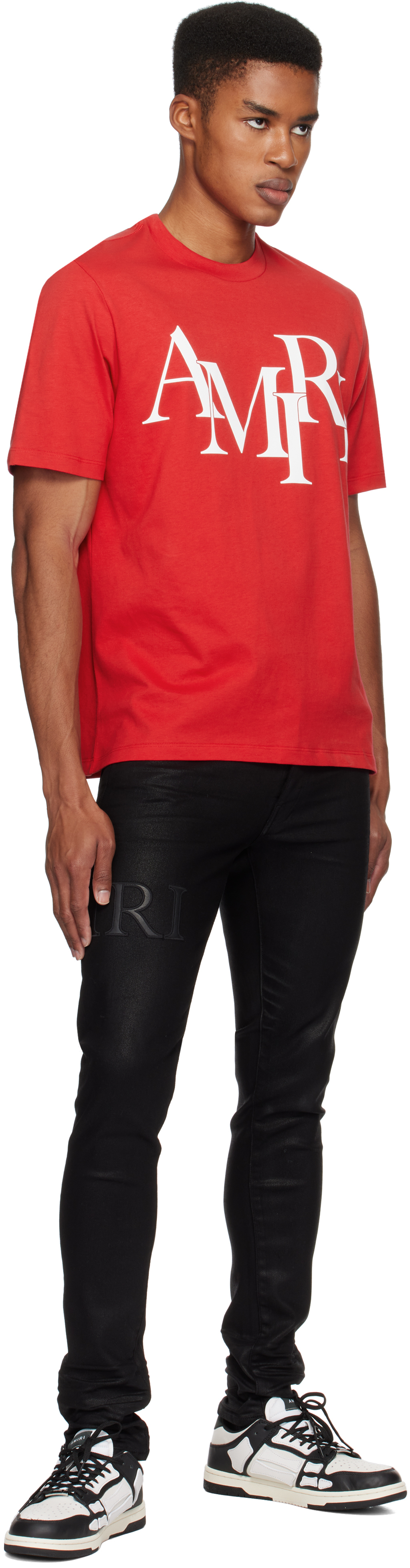 AMIRI Red 'AMIRI' Staggered Logo T-shirt