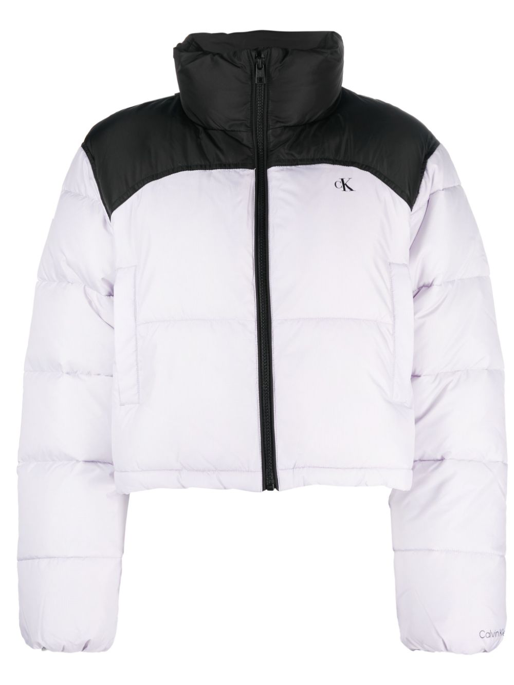 Colour-block high-neck puffer jacket - Purple