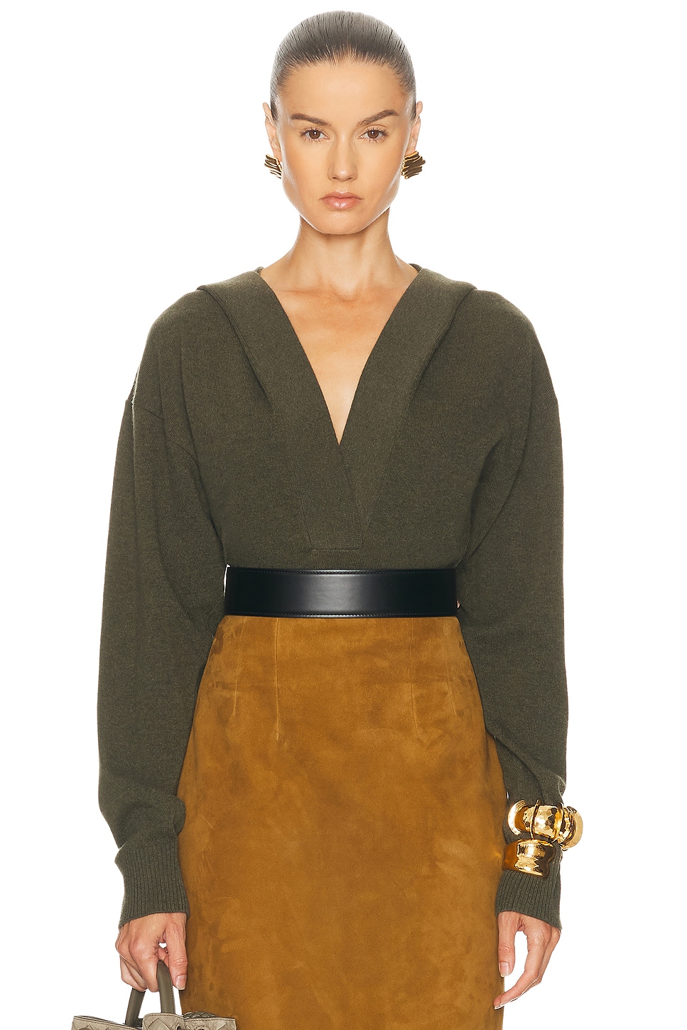 Stella McCartney Cosy Knit Hoodie in Dark Khaki - Army. M also in