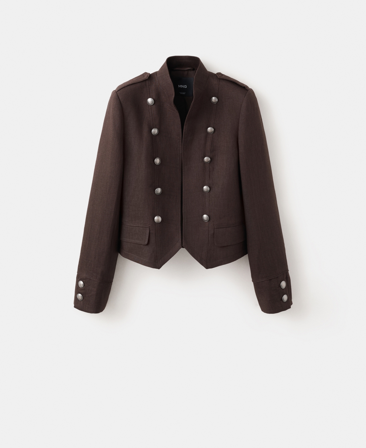 Women's Buttons Linen Jacket - Chocolate