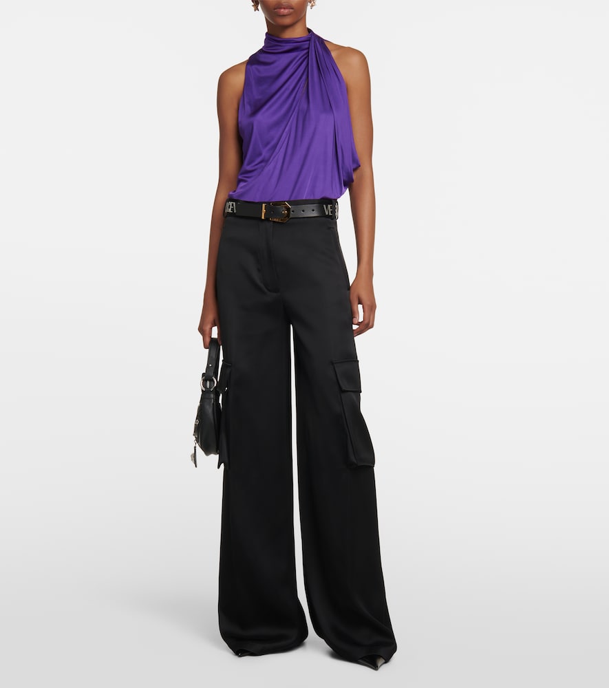 High-rise wide-leg satin cargo pants