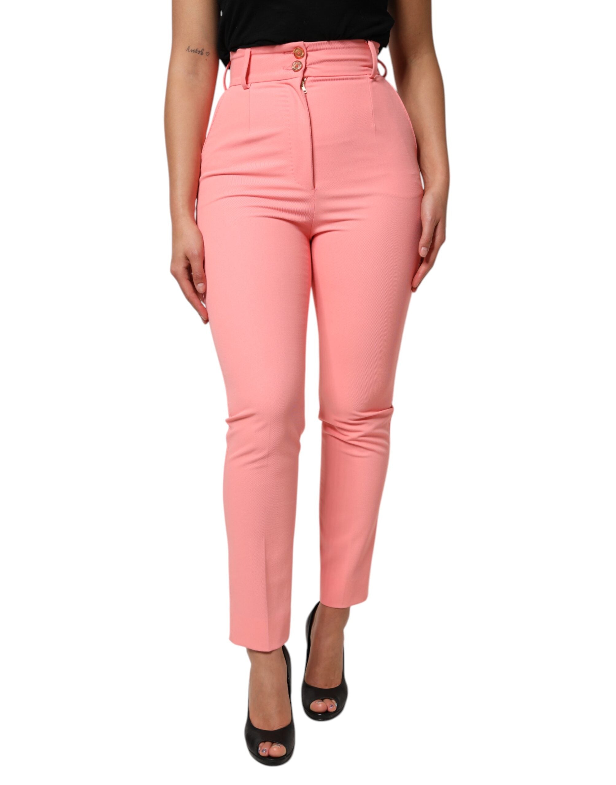 High-Waist Tapered Trousers — Pink