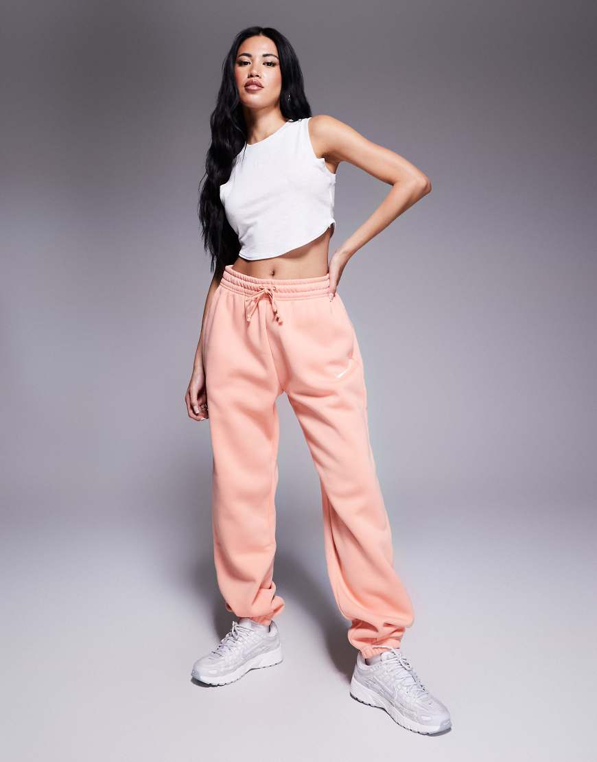 Phoenix oversized high waisted fleece joggers in pink