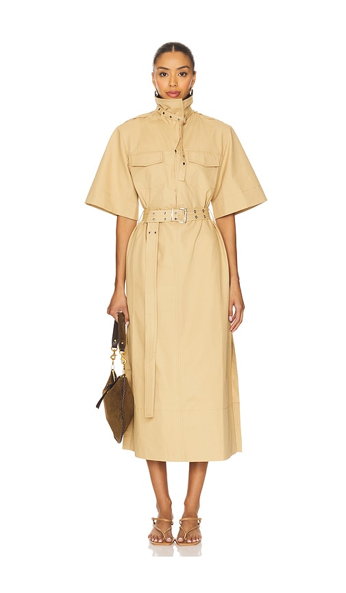 Ganni Classic Summer Suiting Cowl Neck Long Dress in Pale Khaki. 38 also
