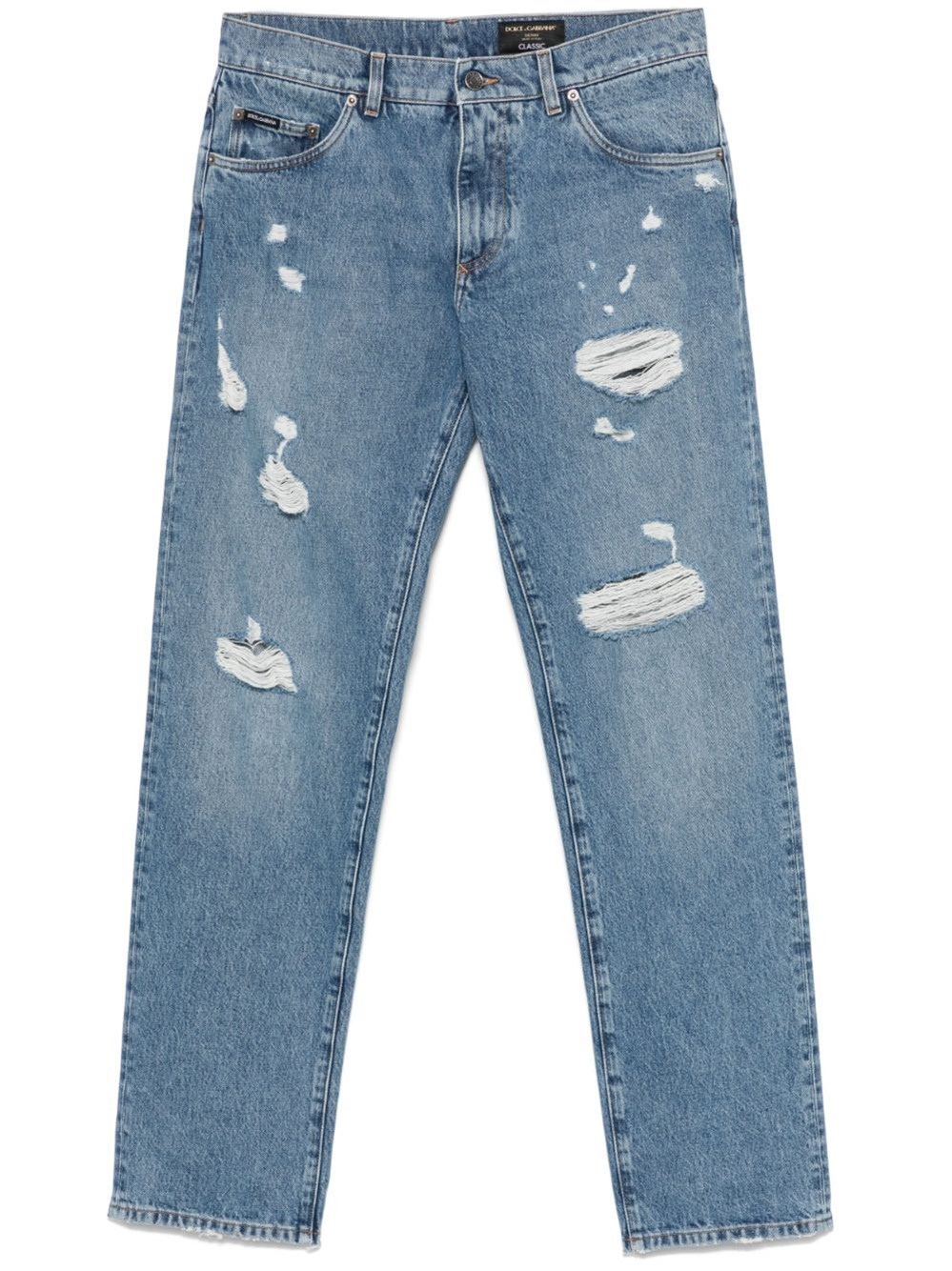 Classic Five-Pocket Cotton Jeans With Abrasions