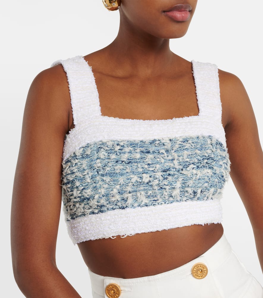 Tweed denim crop top
