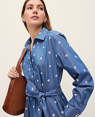 Ann Taylor Weekend Embroidered Belted Dress
