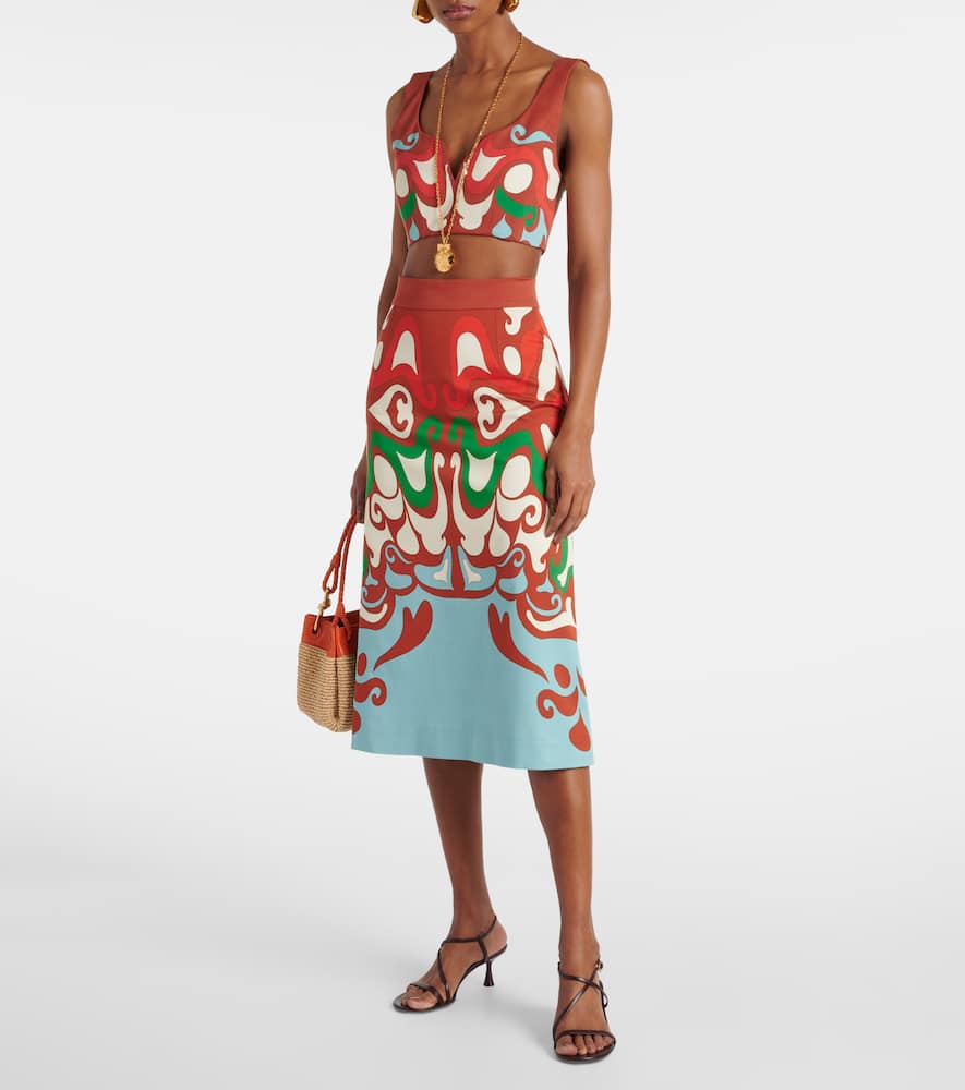 Baia printed cotton-blend midi skirt