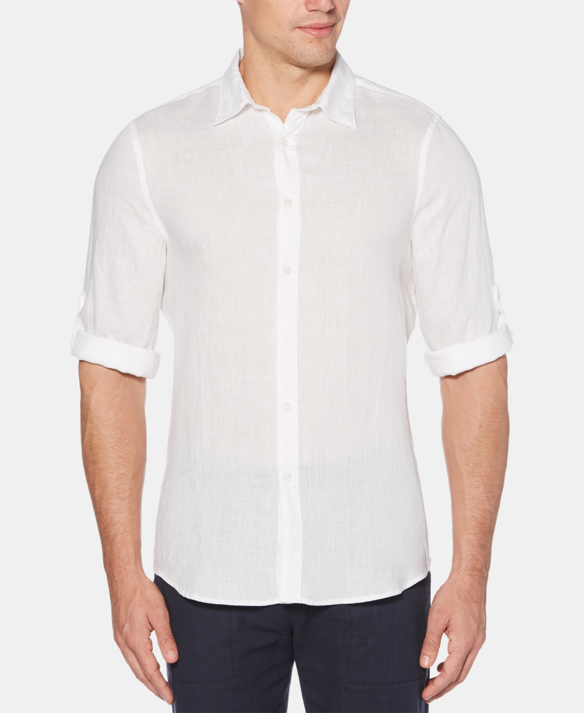 Men's Solid Linen Roll Sleeve Shirt - Bright White