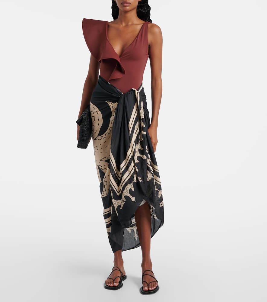 Printed cotton beach cover-up