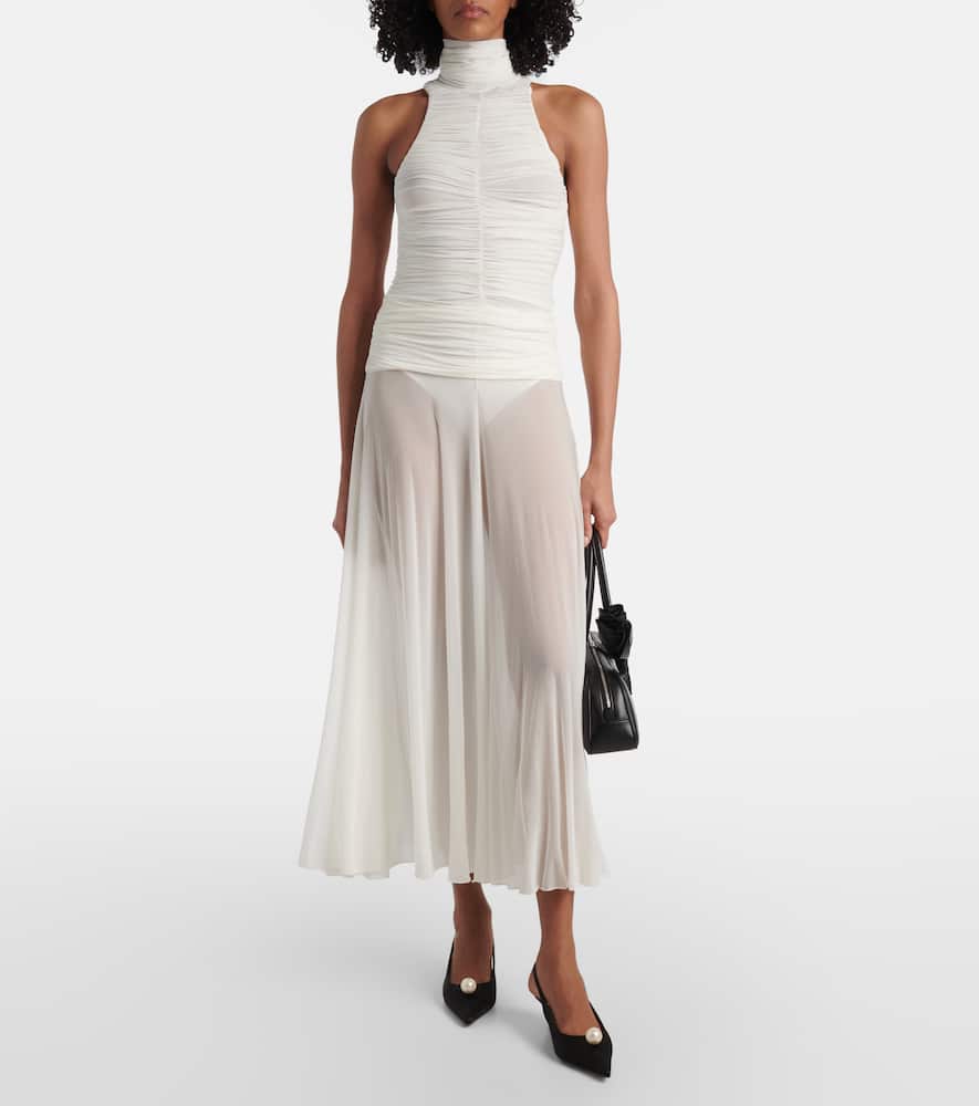 Ruched sheer high-neck maxi dress