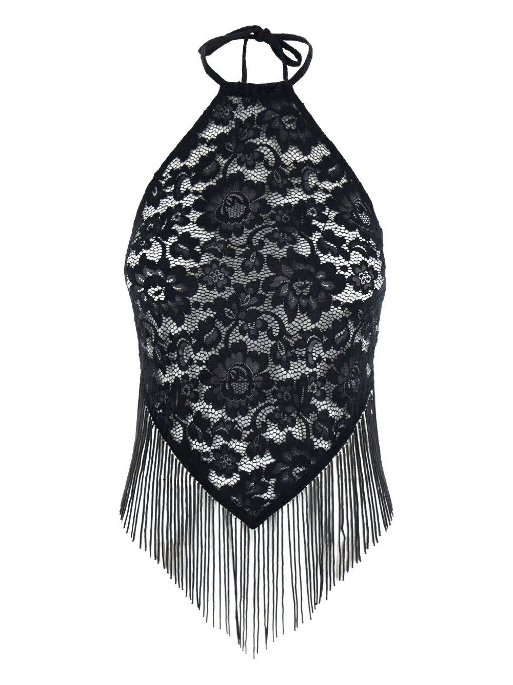 Lace-panelled halter top - Black