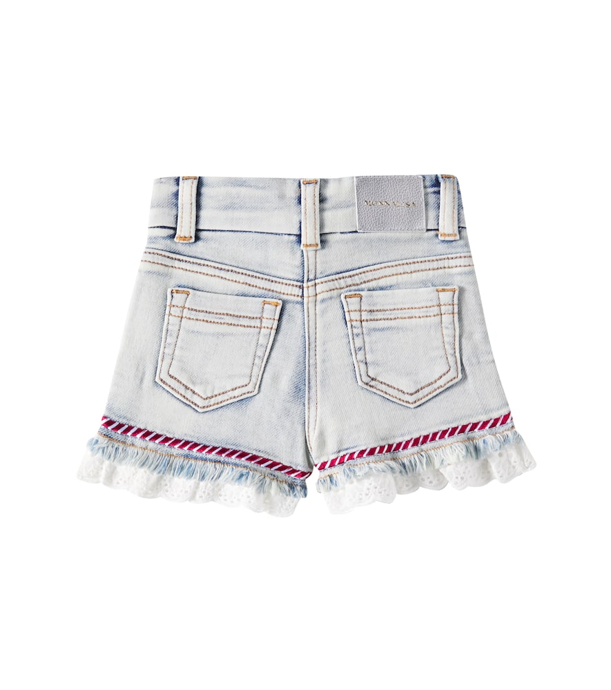 Monnalisa Baby ruffled lace-trimmed denim shorts