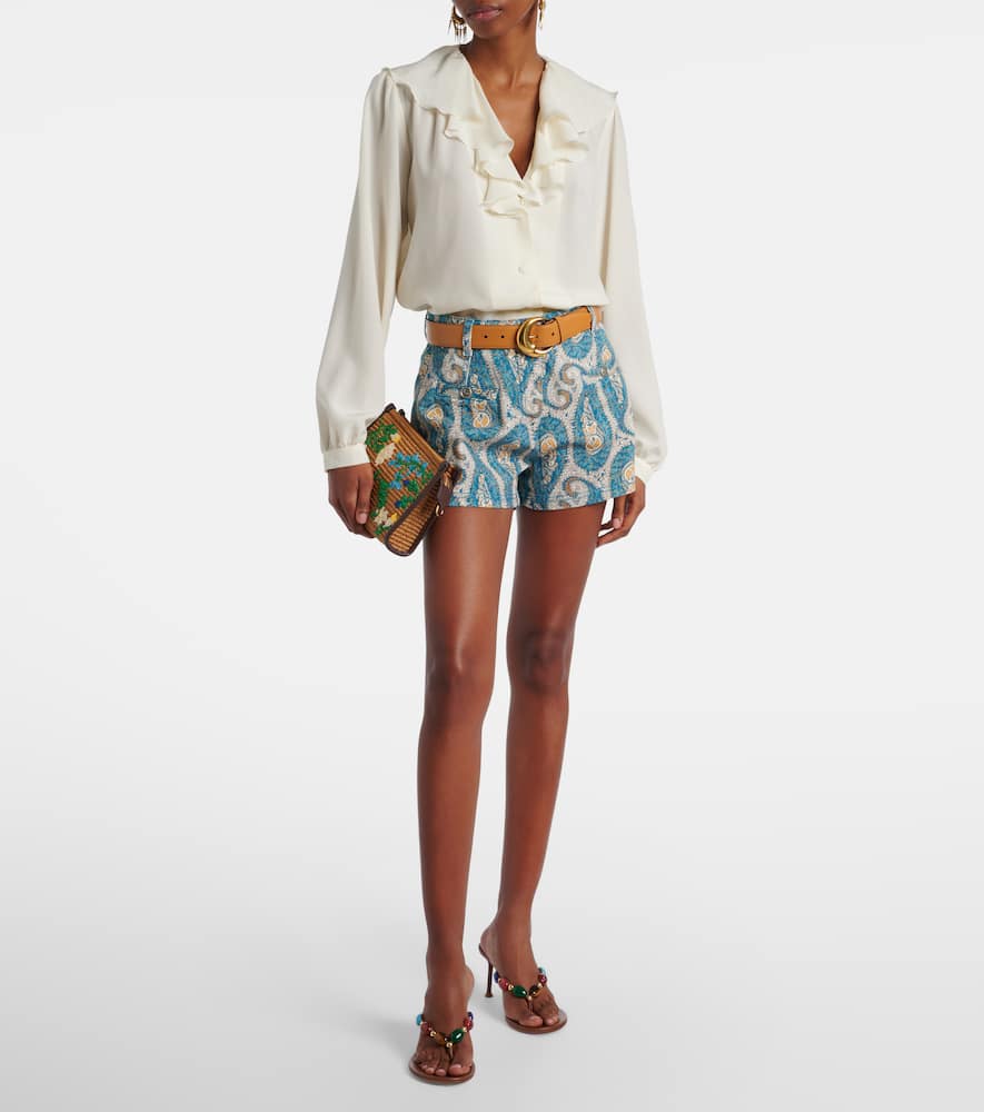Paisley denim shorts