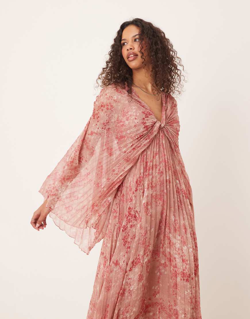 ASOS DESIGN pleated chiffon twist front maxi dress in ditsy print-Multi