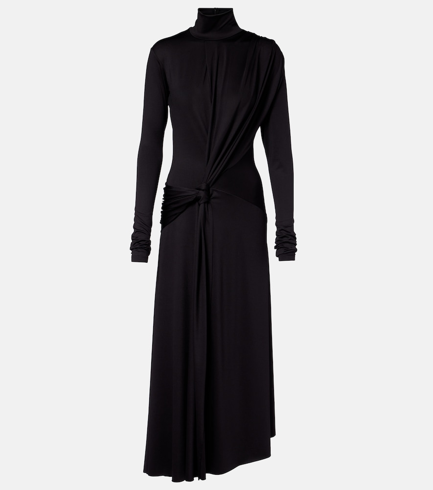 Gathered turtleneck midi dress