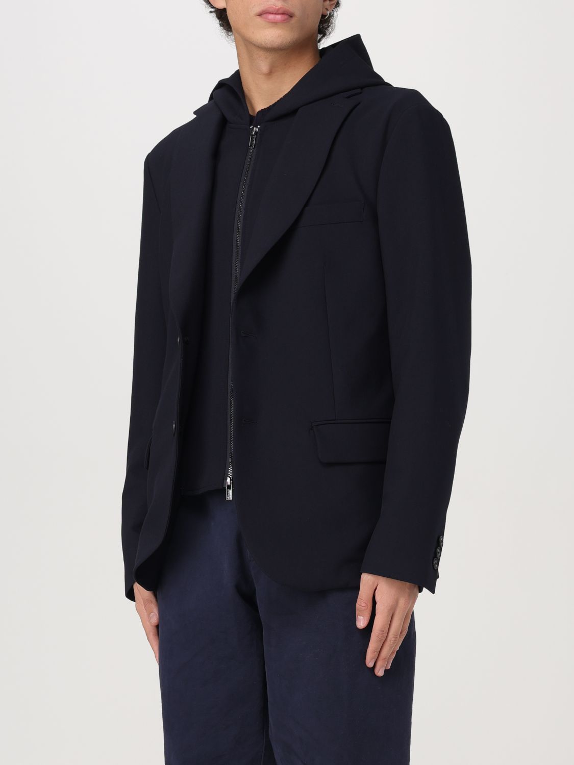 Detachable-panel hooded blazer - Blue