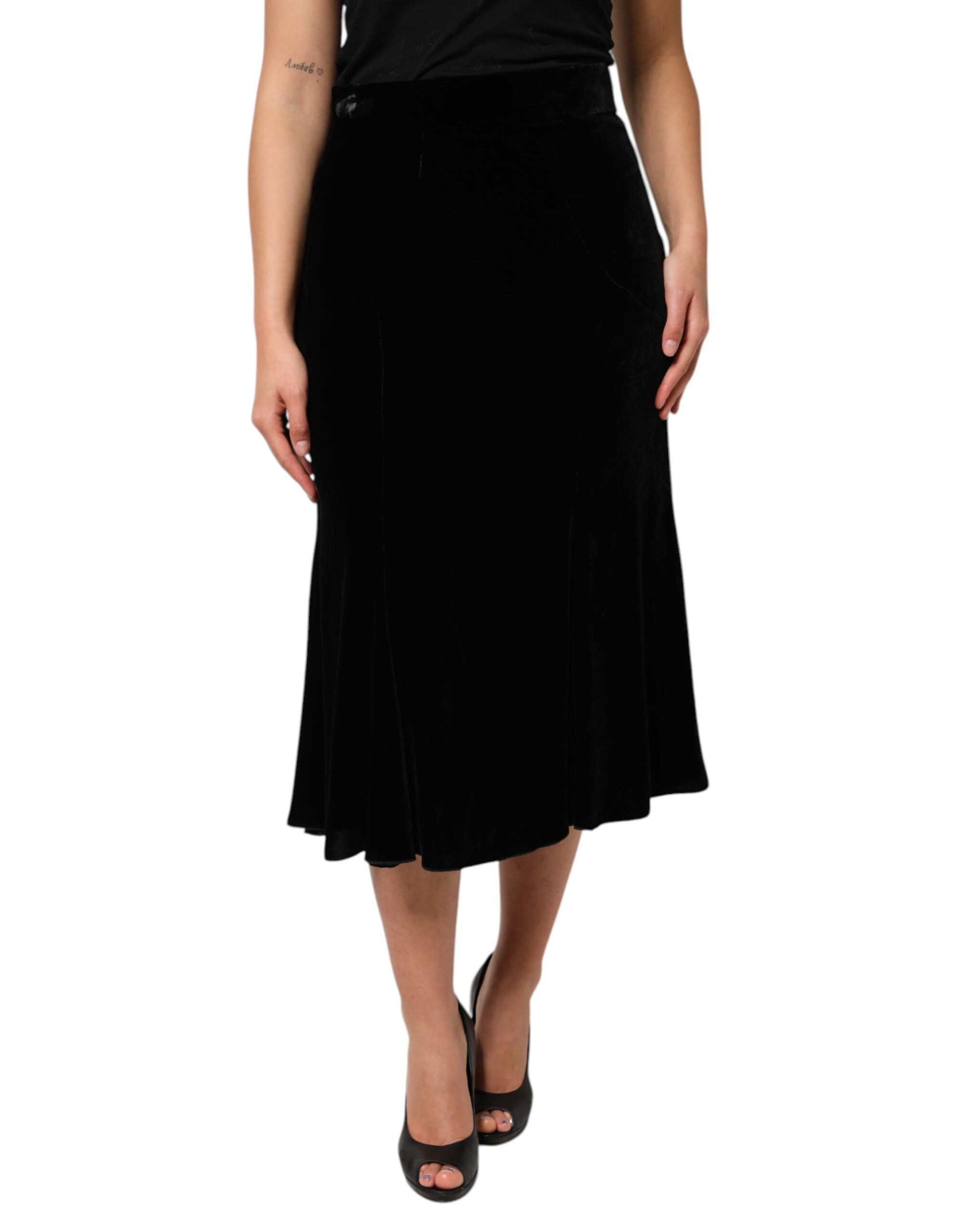 High-Waist Flared Midi Skirt — Black