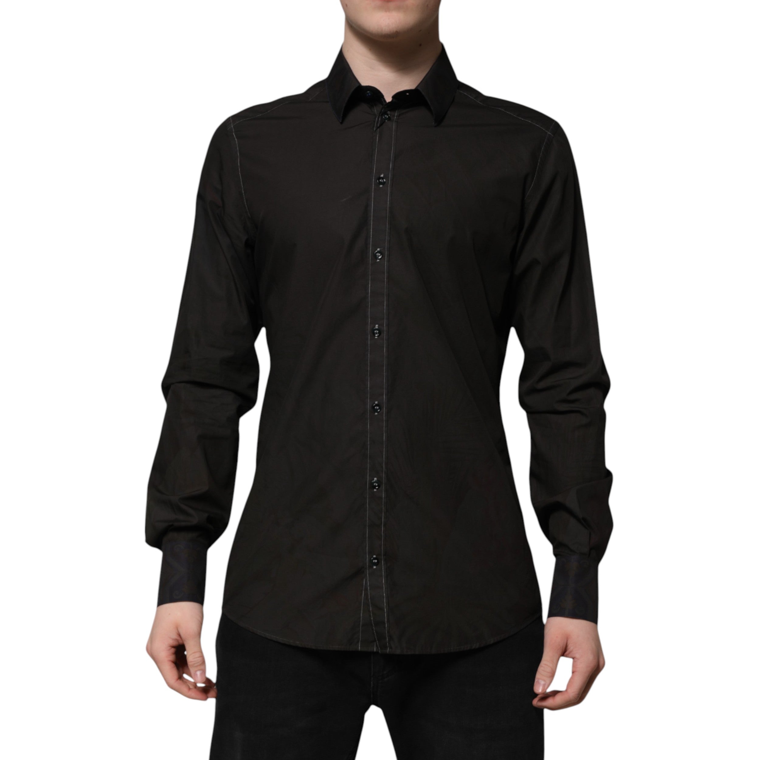 Cotton Jacquard Dress Shirt — Black