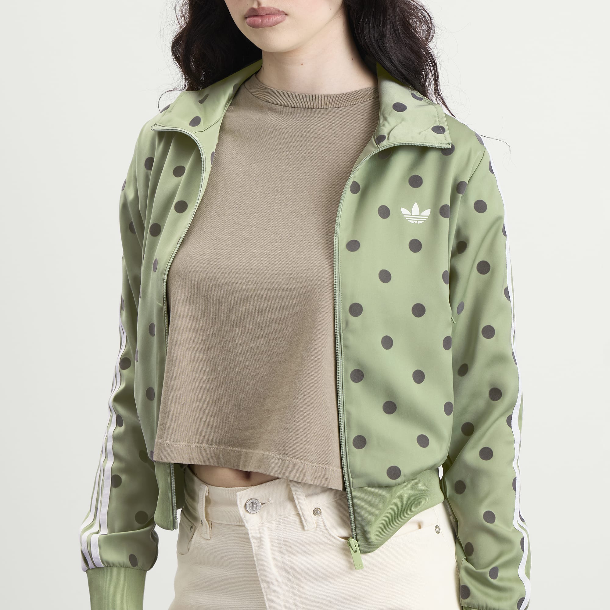 Women's Satin Polka Dots Track Top in Magic Lime