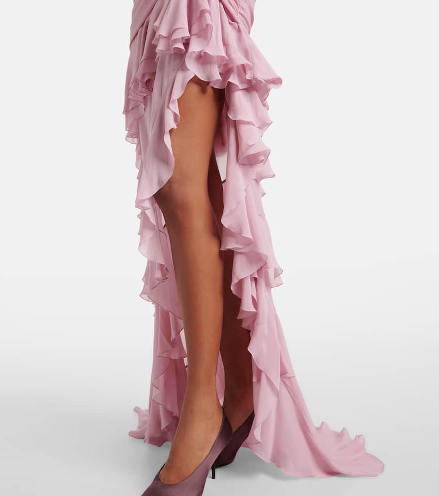Asymmetric ruffled georgette gown