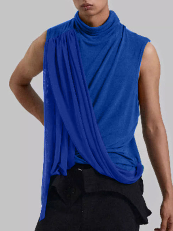 Mens Sheer Pleated High-Neck Tank SKUK72318 - Blue / S
