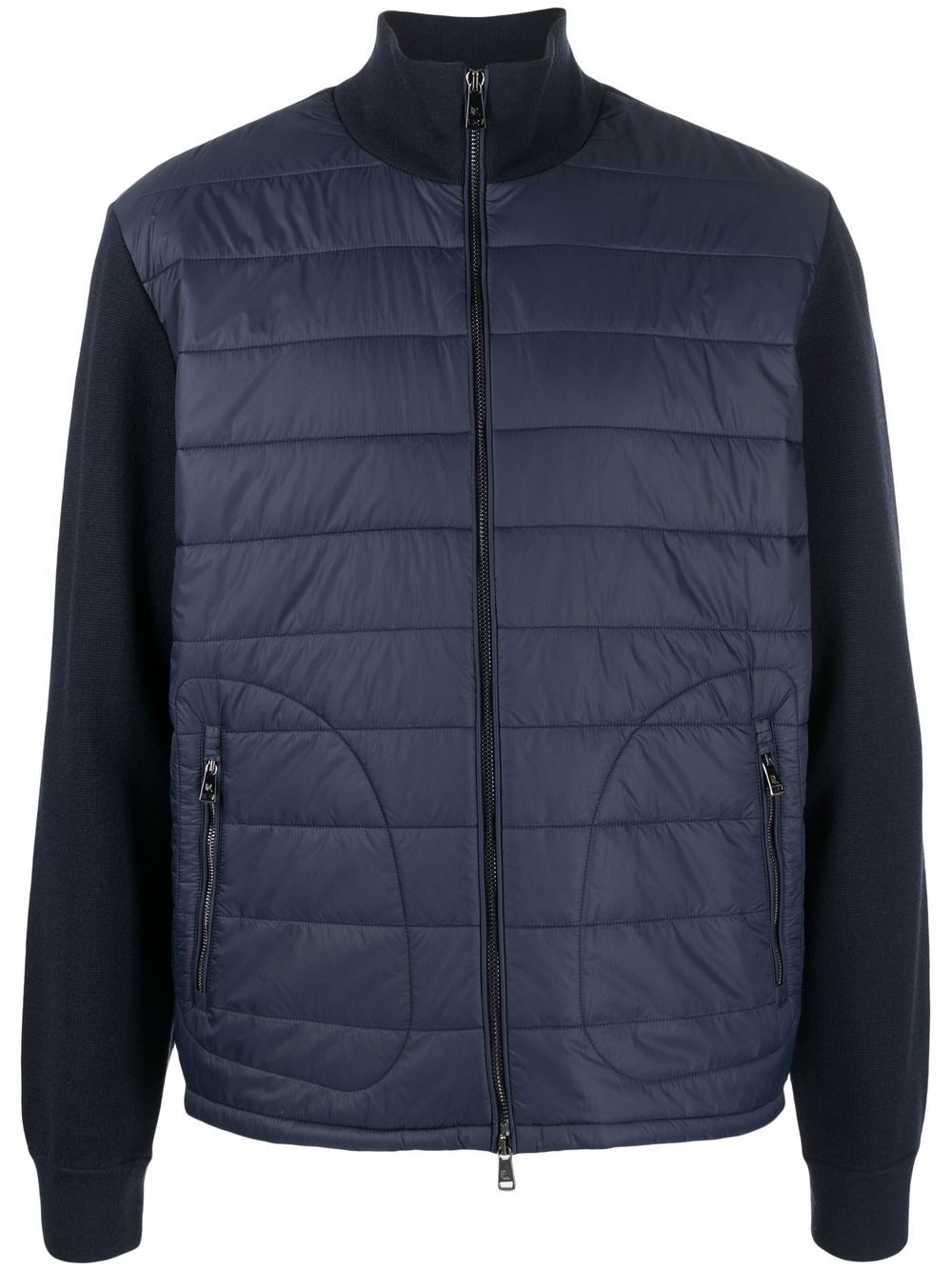 Zip-front padded-panel sweater - Blue