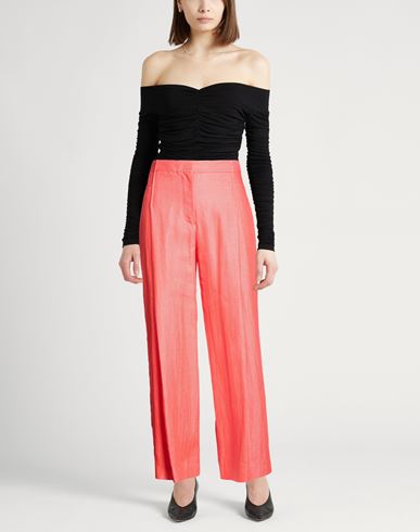 Woman Pants Coral Size 8 Linen, Polyamide