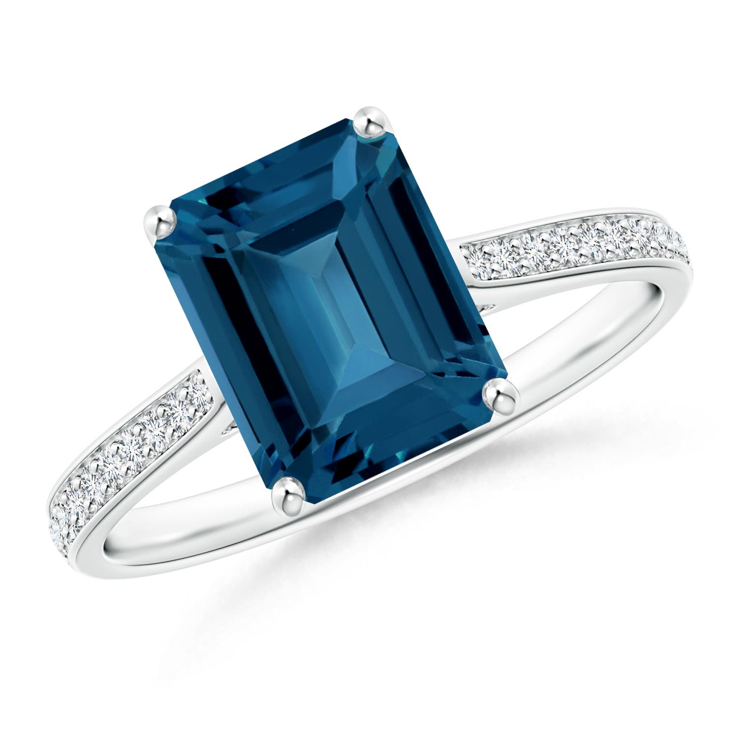 Angara 2.75 Carats Emerald-Cut London Blue Topaz Cocktail Ring with Diamonds in Platinum
