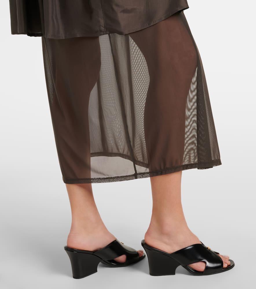 Draped semi-sheer silk midi skirt