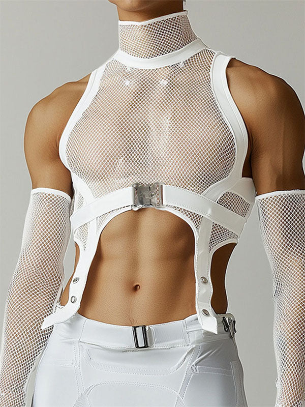 Mens Sheer Mesh Panel Cropped Tank SKUK92517 - White / S
