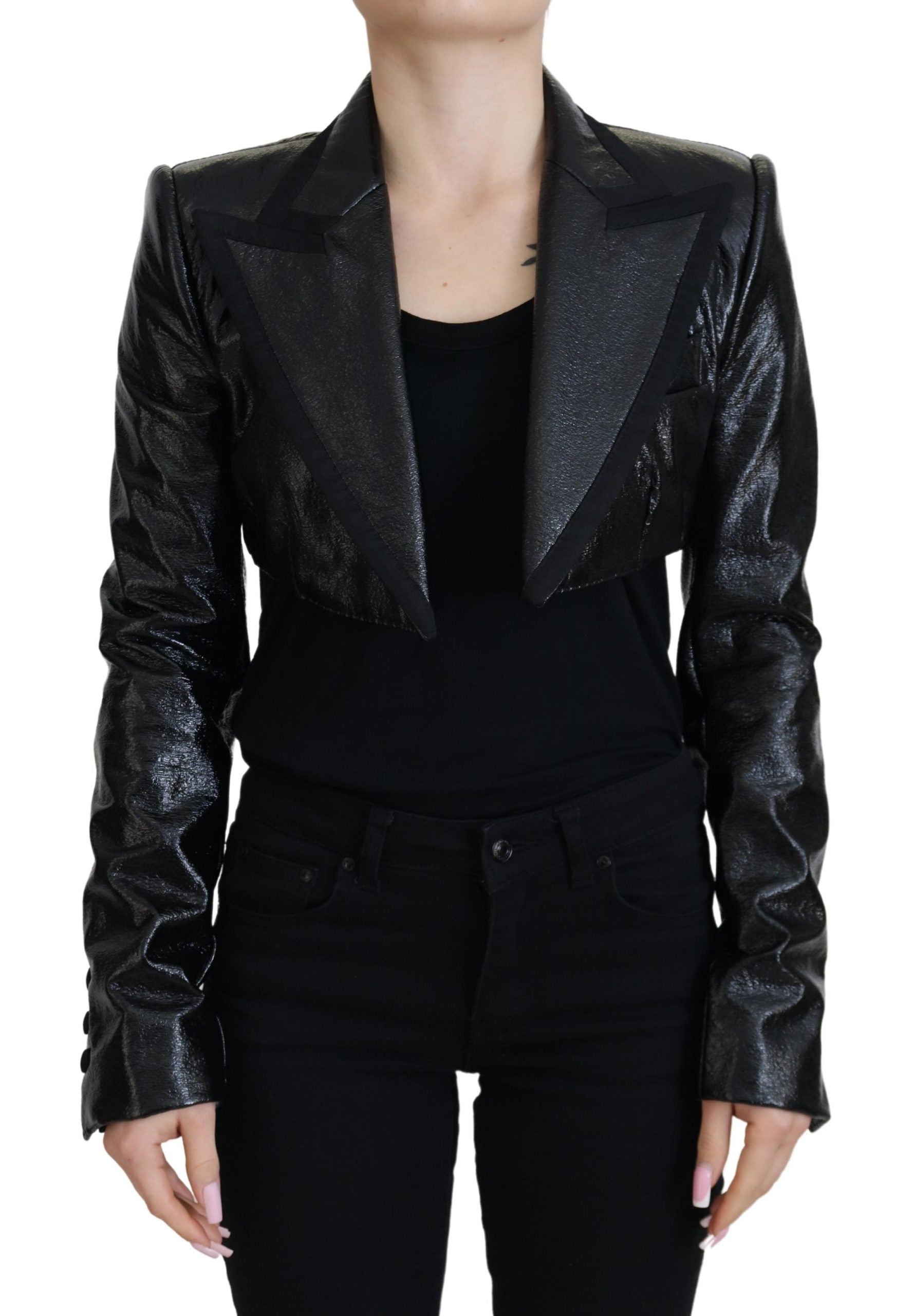 Cropped Cotton Blazer — Black