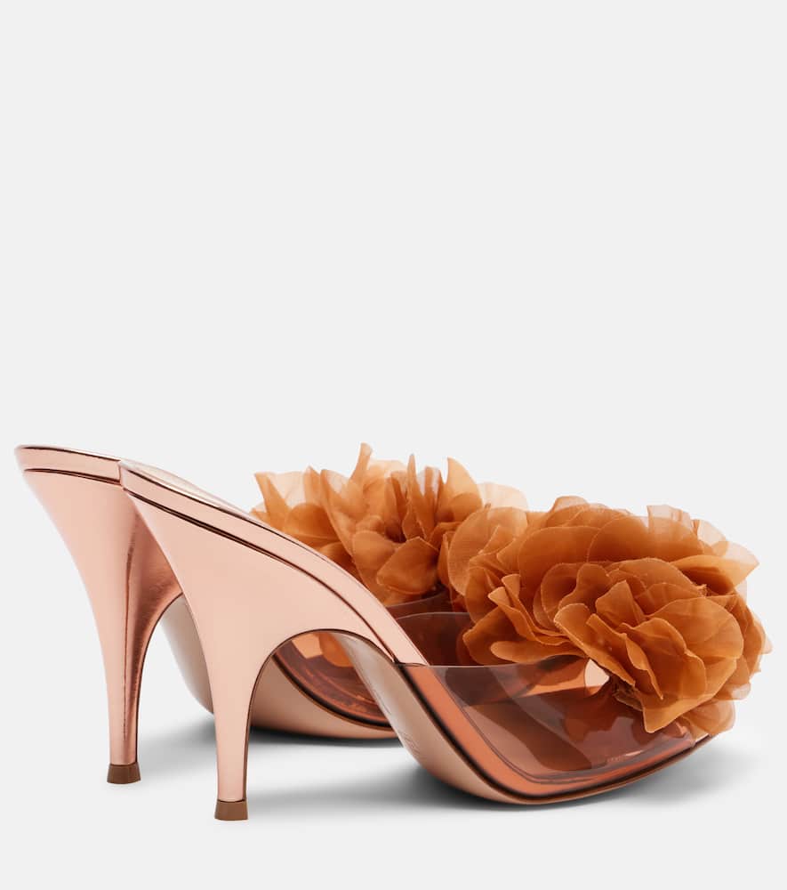 95 floral-appliqué leather-trimmed PVC mules