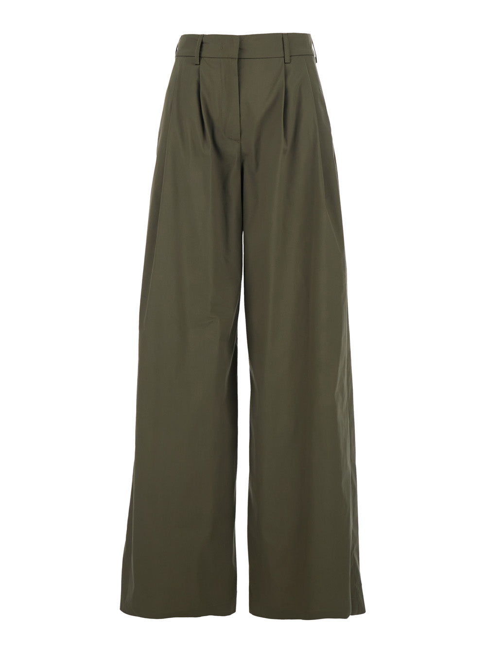 Wide-Leg Cotton Trousers — Green