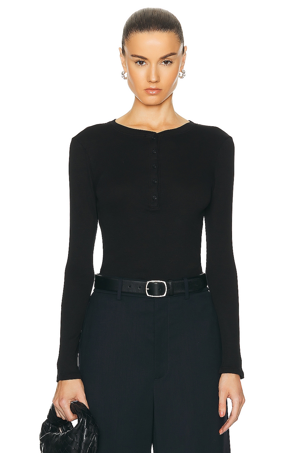 NILI LOTAN Jordan Henley Tee in Jet Black.  S also in L