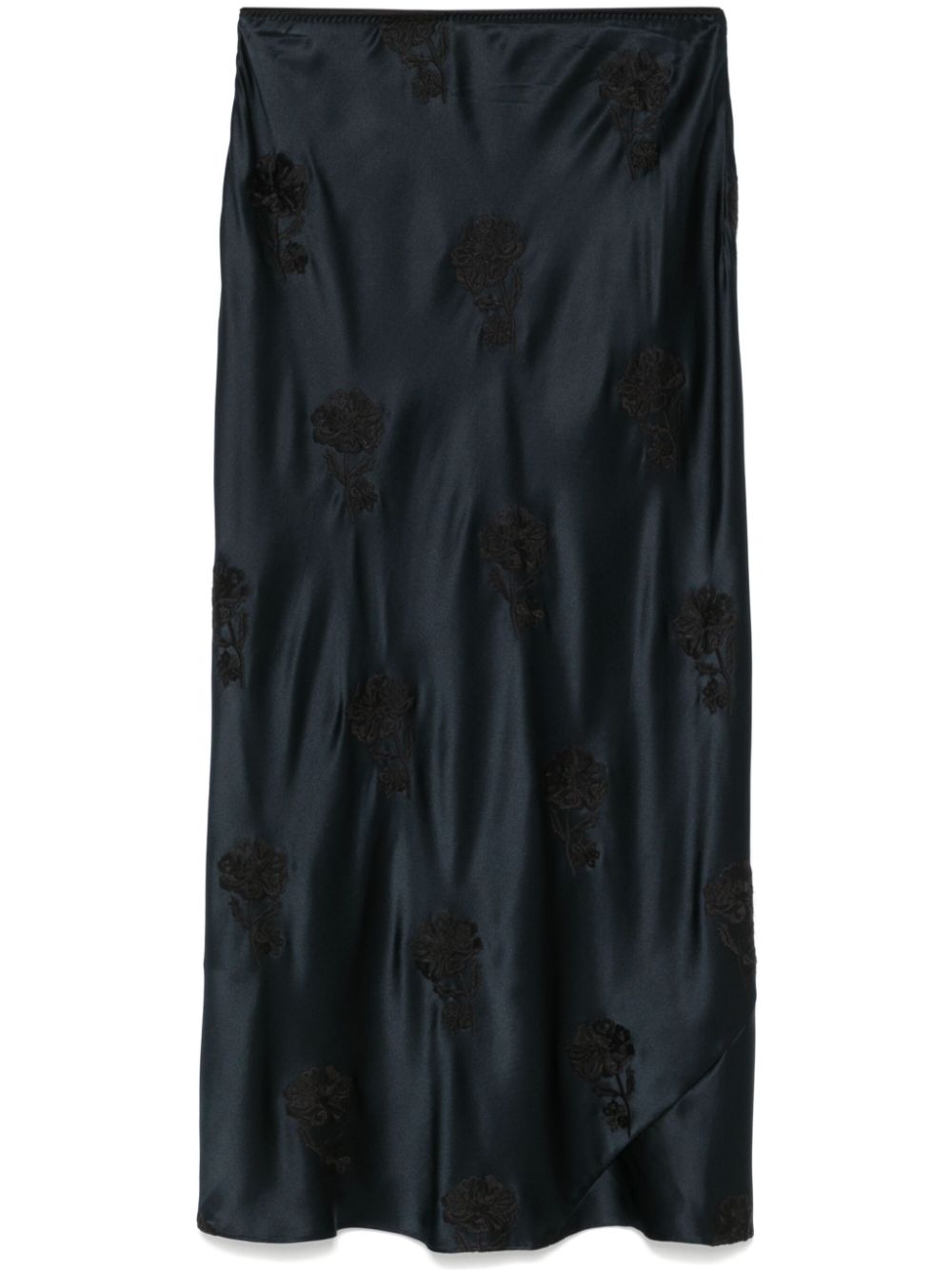 Floral-embroidered midi skirt - Blue