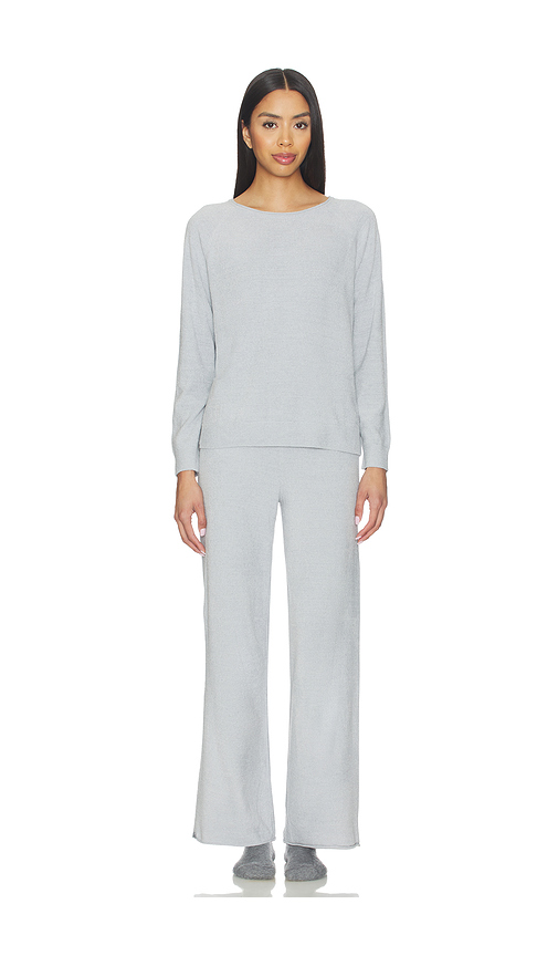 Barefoot Dreams Cozychic Jersey Roll Pullover & Wide Leg Pant Set in Light Grey. - L also in XS, S