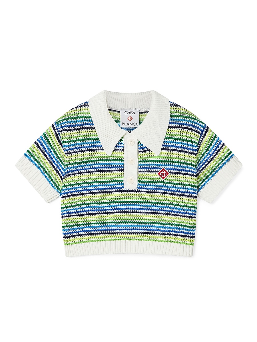Little Girl's & Girl's Stripe Crochet Crop Polo Shirt