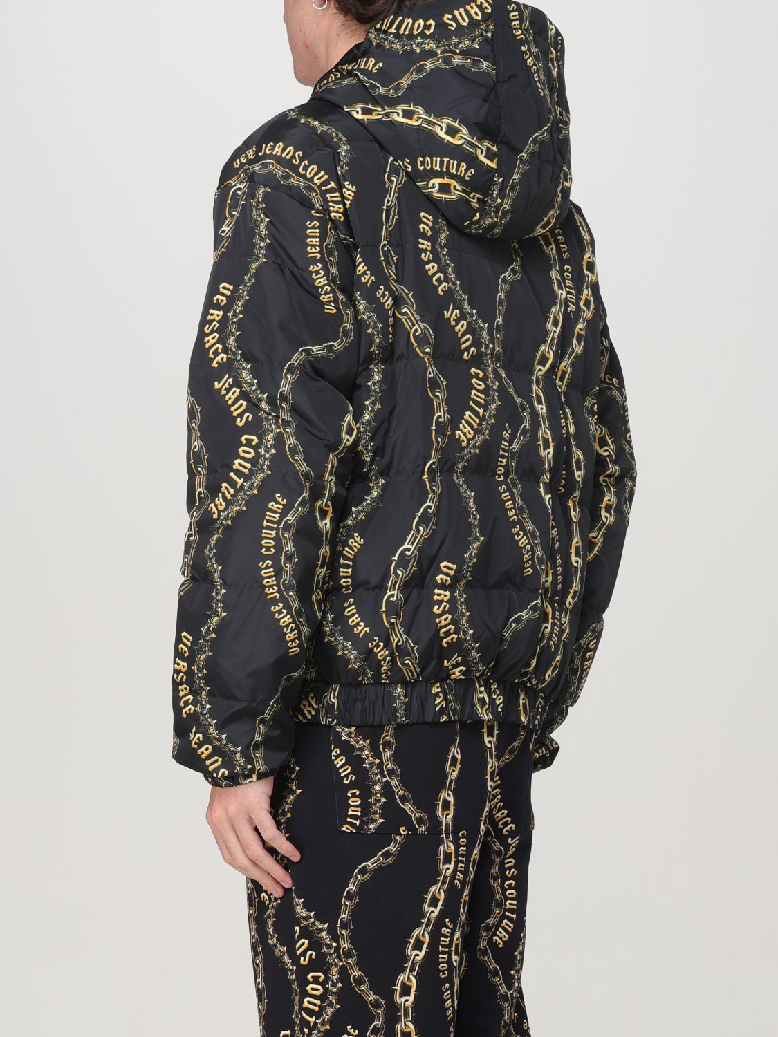 Reversible chain-print hooded jacket - Black