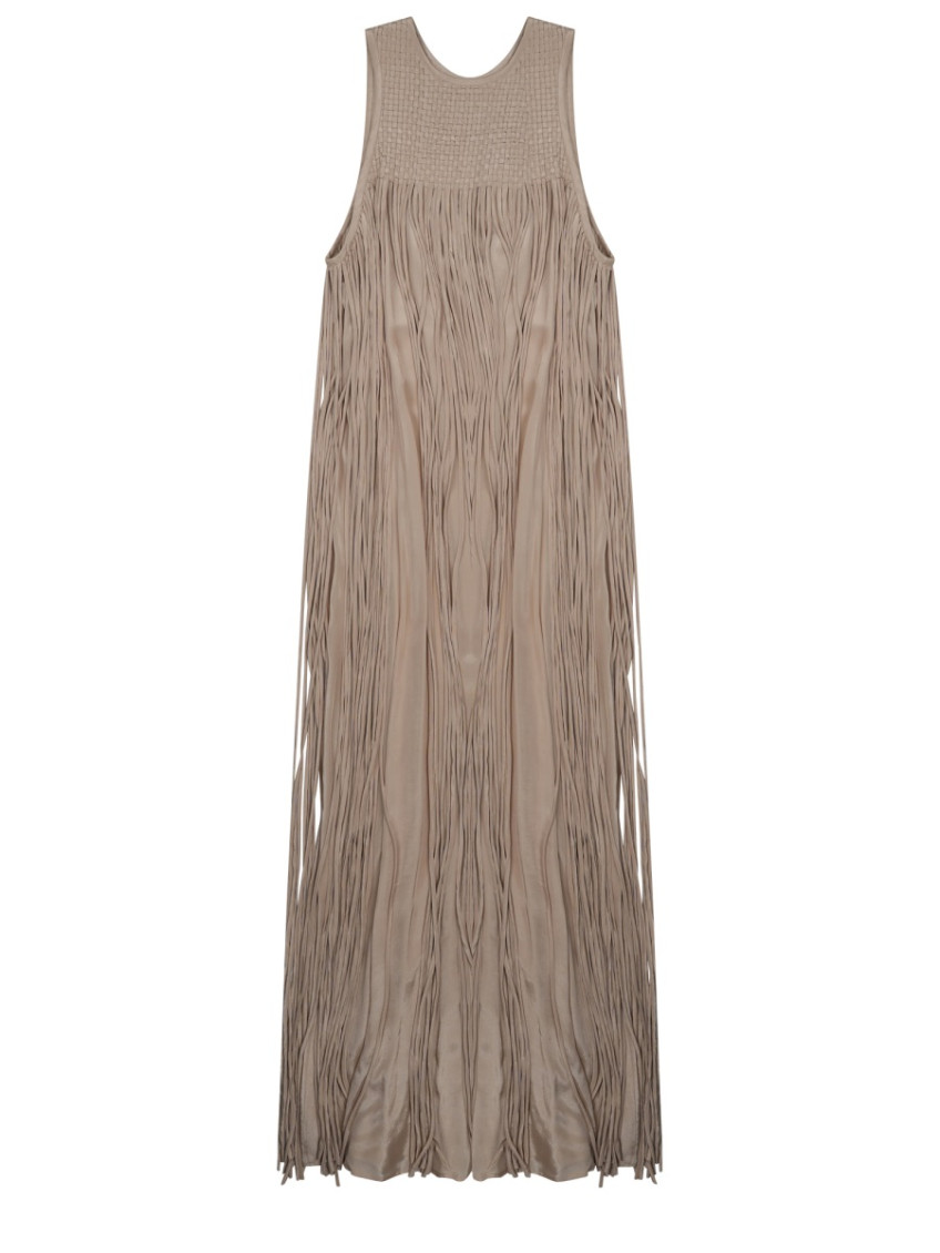 Light Brown Textured Round Neck Maxi Dress