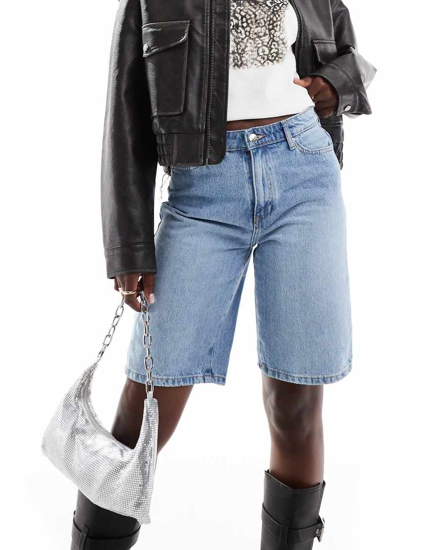 ONLY high waisted denim bermuda shorts in light blue
