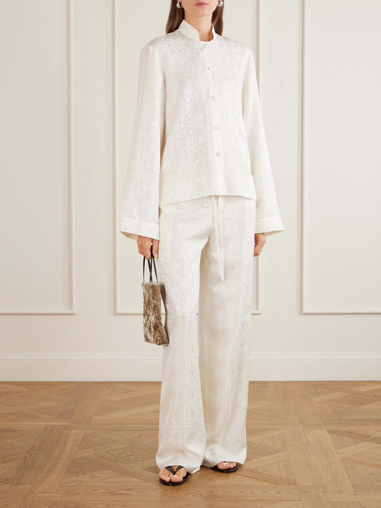 Nisha Silk-jacquard Shirt - Neutrals