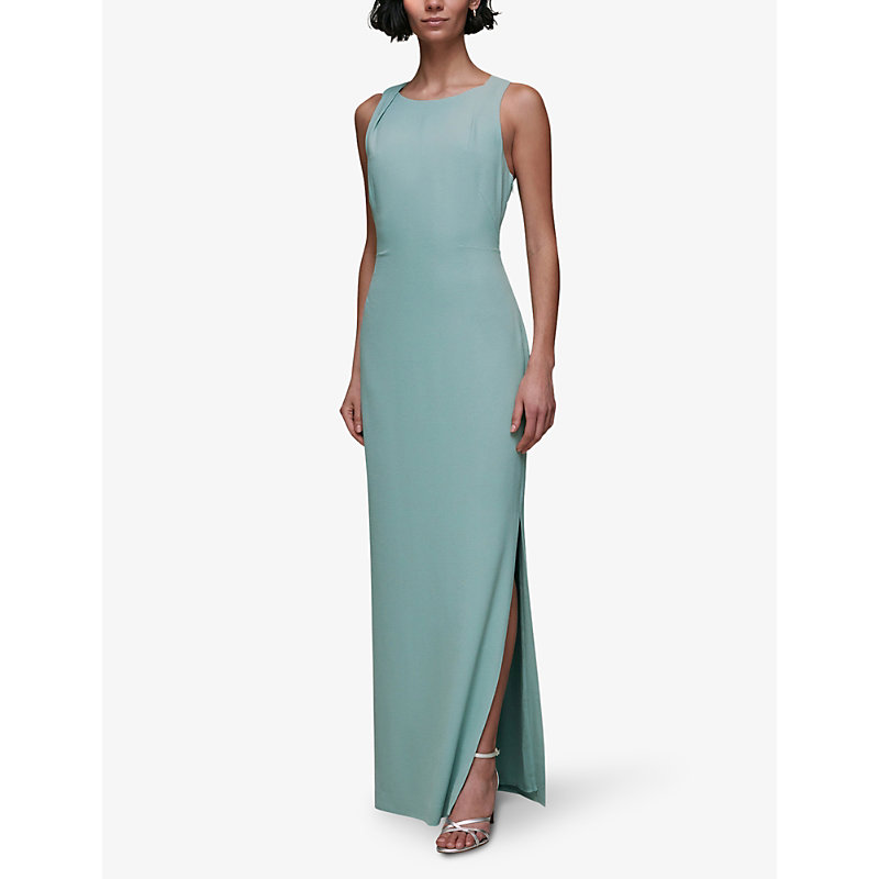 Womens Blue Tie Back Stretch-crepe Maxi Dress