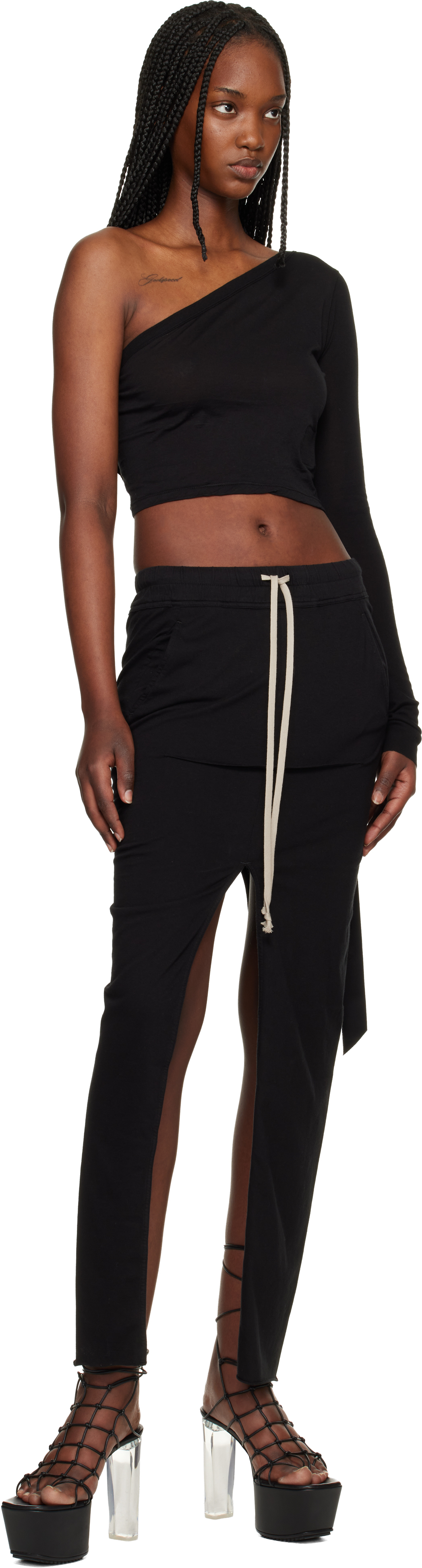 Black Temple Pull On Sliced Pillar Maxi Skirt